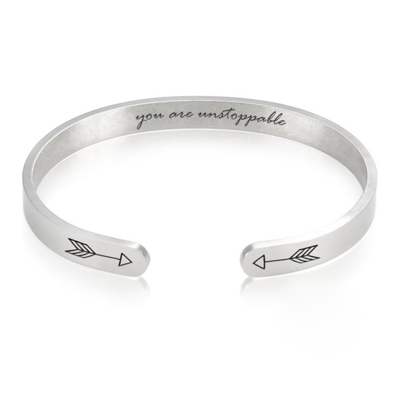 You are UNSTOPPABLE Inspirational Quote Bracelet STEEL SILVER COLOR - Picture 2 of 4